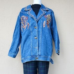 Carol Little Denim Patchwork & Beaded Jacket